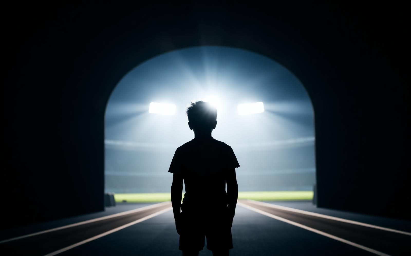 Athlete looking toward stadium lights