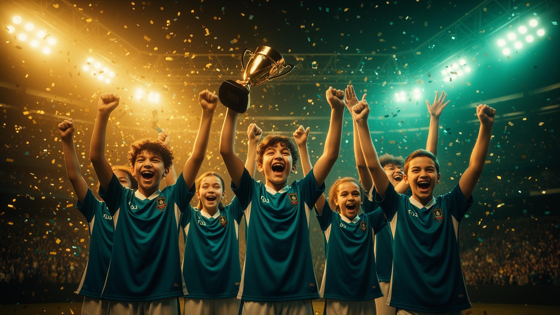 Young athletes celebrating victory