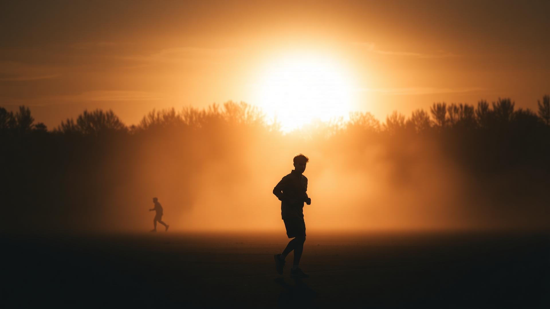 Solo athlete training at dawn
