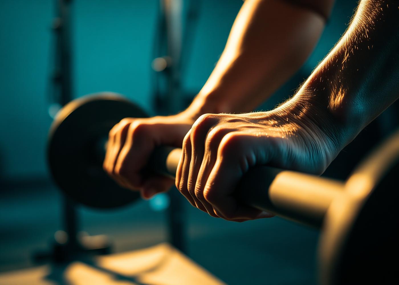 Hands gripping a barbell during training